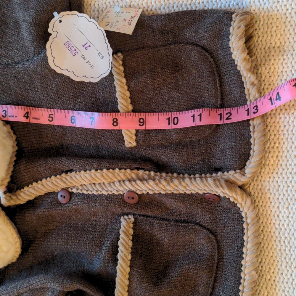 NWT Size 2 T jacket, Coat.  Sherpa fleece collar, Brown & beige  sweater knit, - Picture 10 of 12